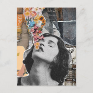 Surrealistische vrouwelijke bloemencollage briefkaart