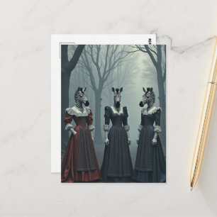 Surrealistische vrouwen met zebra hoofden in het b briefkaart