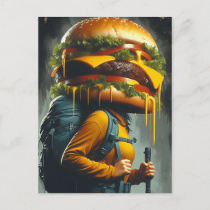 Surrealistische wandelaar Cheeseburger Head Briefkaart