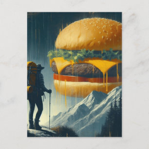 Surrealistische wandelaar Giant Cheeseburger over  Briefkaart