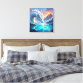 Surrealistische witte draak en gouden vis canvas afdruk (Insitu (Slaapkamer))