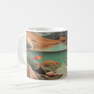 Surrealistische woestijn en meer met goudvissen koffiemok