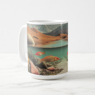 Surrealistische woestijn en meer met goudvissen koffiemok