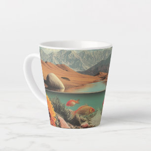 Surrealistische woestijn en meer met goudvissen latte mok