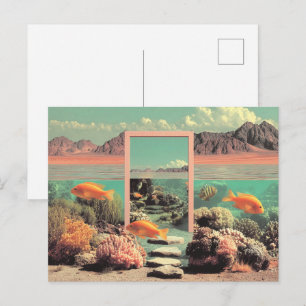 Surrealistische woestijn oceaan met deur briefkaart