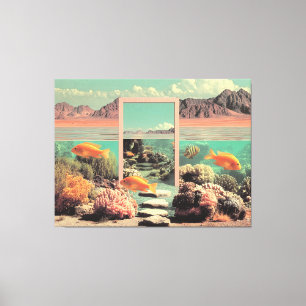 Surrealistische woestijn oceaan met deur canvas afdruk