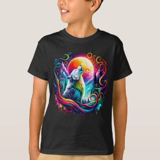 Surrealistische Wolf Howling op de Maan 02 T-shirt