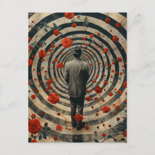 Surrealistische zakenman rode rozen collage briefkaart