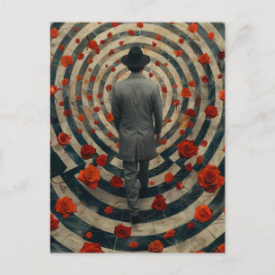 Surrealistische zakenman rode rozen tunnelcollage briefkaart