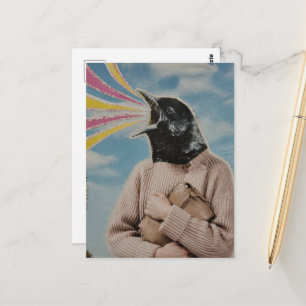 Surrealistische zingende merelcollage briefkaart