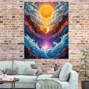 Surrealistische Zon- en Maan Abstracte Landschapsp Poster