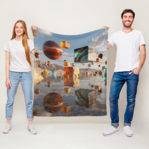 Surrealistische zwevende bollen en kubussen fleece deken