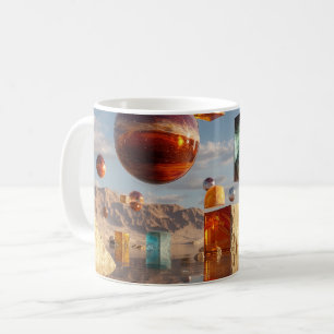 Surrealistische zwevende bollen en kubussen koffiemok