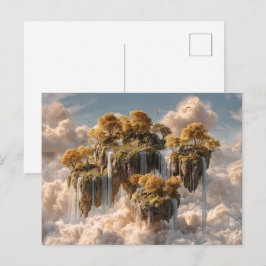 Surrealistische zwevende eilanden met gouden bomen briefkaart