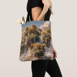 Surrealistische zwevende eilanden met gouden bomen draagtas