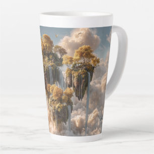 Surrealistische zwevende eilanden met gouden bomen latte mok