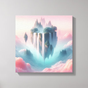 Surrealistische zwevende eilanden met pastelwaterv canvas afdruk