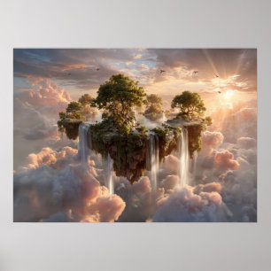 SURREALISTISCHE ZWEVENDE EILANDEN MET WATERVALLEN POSTER