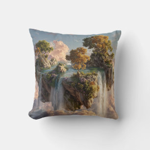 Surrealistische zwevende kliffen met watervallen kussen
