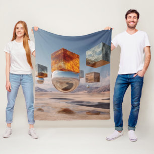 Surrealistische zwevende kubussen en reflecterende fleece deken