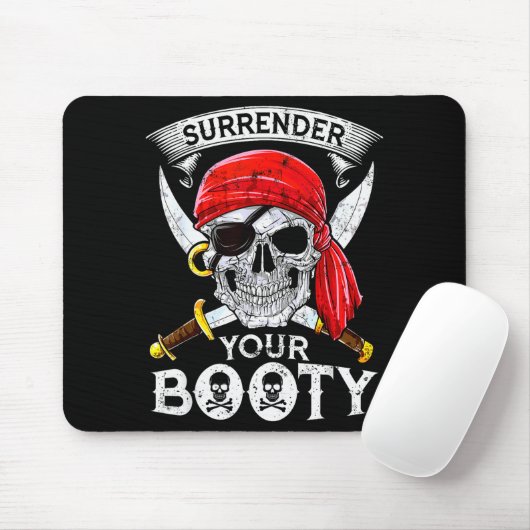 Surrender Your Booty Rate Skull Funny Jolly Roger Muismat (Met muis)