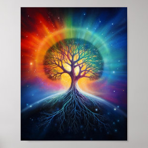 Surreusachtige regenboogboom poster