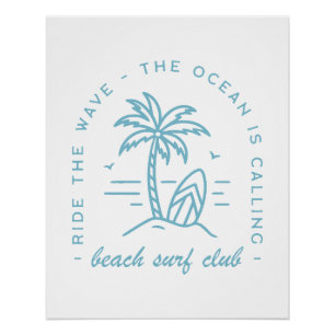 Surven Beach Club Surfen Ocean Blue Boho Esthetisc Perfect Poster