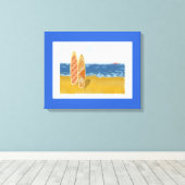 Surven borden op het strand met de platte canvas (Insitu (Houten vloer))