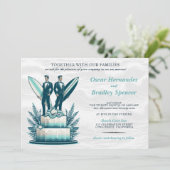 Surven bruidegoms bruiloft uitnodiging (Staand voorkant)