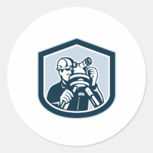 Surveyor landmeetkundige Theodolite Shield Retro Ronde Sticker