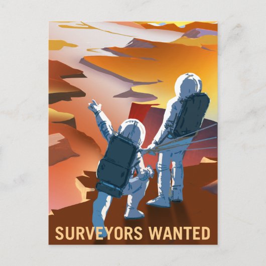 "Surveyors Gezochte" Mars-rekrutering Briefkaart (Voorkant)
