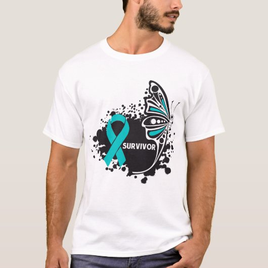 Survivor Abstracte Butterfly Ovarium Cancer T-shirt (Voorkant)