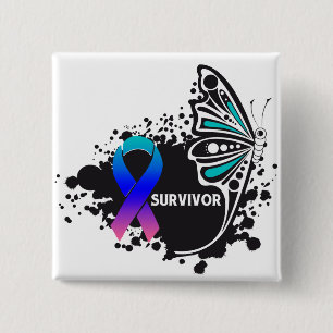 Survivor Abstracte Butterfly Thyroïde Cancer Vierkante Button 5,1 Cm