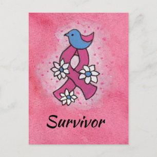 Survivor Breast Cancer Roze Ribbon Bird Flowers Briefkaart