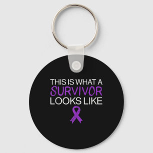 Survivor Fighter Lupus Awareness Month Paarse rib Sleutelhanger