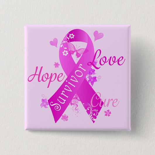 Survivor Love Hope Cure Vierkante Button 5,1 Cm (Voorkant)