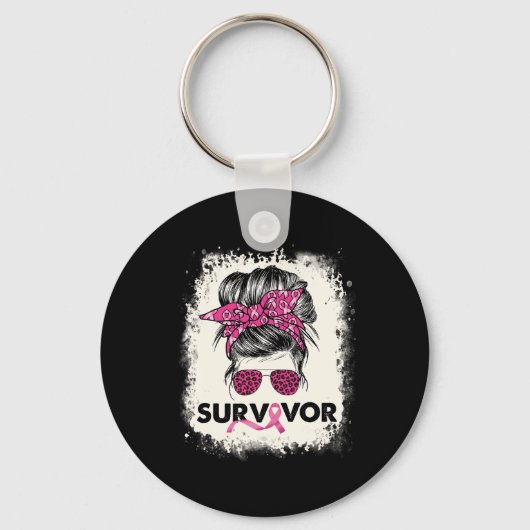 Survivor Messine Bun Breast Cancer Awareness Pink  Sleutelhanger (Voorkant)