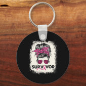 Survivor Messine Bun Breast Cancer Awareness Pink  Sleutelhanger (Voorkant)