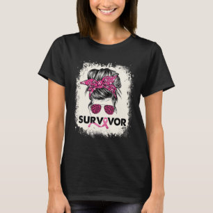 Survivor Messine Bun Breast Cancer Awareness Pink  T-shirt