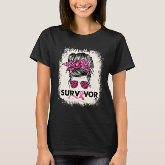 Survivor Messine Bun Breast Cancer Awareness Pink  T-shirt