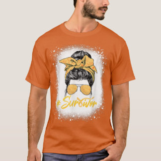 Survivor Messy Bun Gold Ribbon Childhood Cancer Aw T-shirt