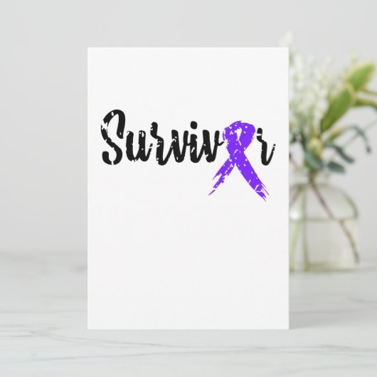 Survivor Paarse Ribbon Breast Cancer Bewustheid Save The Date (Staand voorkant)