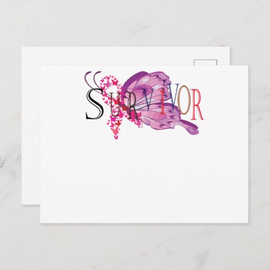 Survivor Pink Ribbon Breast Cancer Bewustheid Uitnodiging Briefkaart (Voorkant / Achterkant)