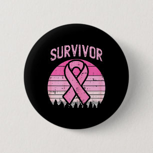 Survivor Retro Breast Cancer Roze Ribbon Bewusthei Ronde Button 5,7 Cm