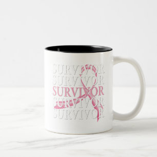 Survivor Whimsical Collage Breast Cancer Tweekleurige Koffiemok