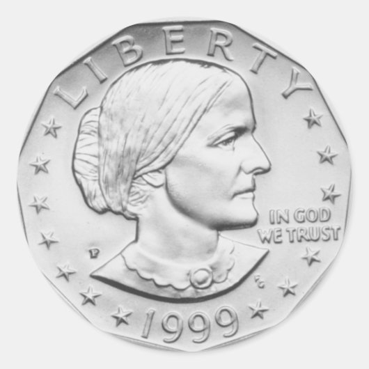 Susan B. Anthony Dollar munt Ronde Sticker (Voorkant)