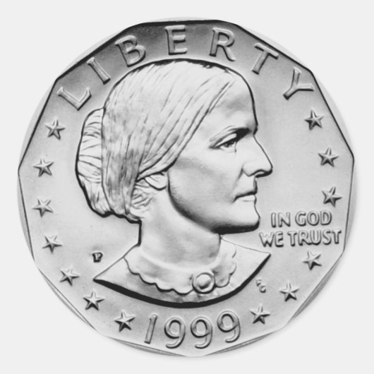 Susan B Anthony Dollar Ronde Sticker (Voorkant)