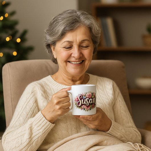 Susan Floral Name Mug – Vintage Peony Flowers