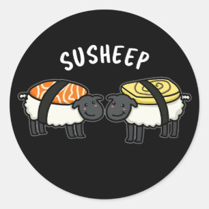 Susheep Funny Sushi Sheep Pun Dark BG Ronde Sticker