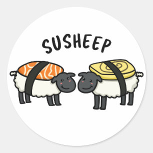 Susheep Funny Sushi Sheep Pun Ronde Sticker